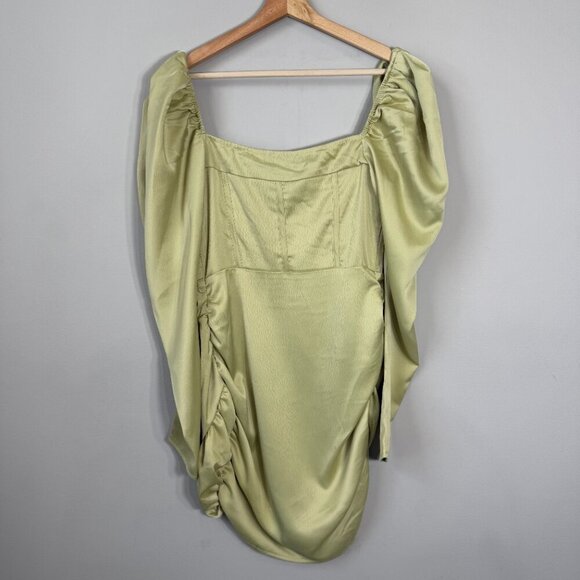 NWT PrettyLittleThing Puff Sleeve Corset Bodycon Mini Dress Womens 6 Olive Green - Picture 12 of 15